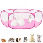 Small Animals Cage Tent Breathable Transparen Foldable Pet Playpen Pop Open Exercise Fence Portable Yard Outdoor Indoor for Hamster,Guinea Pig,Rabbits, Chinchillas and Hedgehogs (Pink)