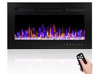 BETELNUT 30" Electric Fireplace Wall Mounted and Recessed with Remote Control, 750/1500W Ultra-Thin Wall Fireplace Heater W/Timer Adjustable Flame Color and Brightness, Log Set & Crystal Options