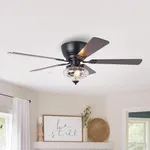 Ceiling Fans with Lights and Remote 52" Low Profile Flush Mount Ceiling Fan with Chandelier Light for Bedroom, Farmhouse Outdoor Ceiling Fans for Patios, Reversible Blades, 3 Speeds, FCC