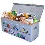 Decalsweet Extra Large Kids Toy Storage Box with Lid,Foldable Oxford Toy Storage Organizer Box for Boys-96×32×40cm-Toy Chest with Handles for Bedroom Nursery,Animal Car