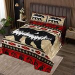 Erosebridal Wild Bear Bedspread Dreamcatcher Quilted Queen for Kids Child Boys Girls,Exotic Aztec Coverlet Set Western Quilt Set,Galaxy Sun and Moon Woodland Wild Animal Room Decor,Red Black