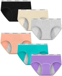 JAHSIYI Girls Period Underwear Teens Menstrual Panties Cotton Briefs Leak Proof Protective Undies Underpants Size 16-18 Age 17 Years Old Multicolor 6 Pack
