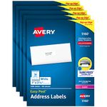 Avery Easy Peel White Mailing Labels for Laser Printers, 1 x 2.62", Case Pack of 5 (5160)