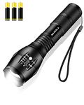 Maxesla LED Torch 2000 Lumens Gifts for Men Dad Kids, Zoomable Super Bright Flashlight, Powerful Battery Powered Water Resistant 5 Modes Camping, 3 x AAA Batteries Included