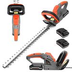 Terratek Cordless Hedge Trimmer 20V 1HR Fast Charge 51cm (510mm) Cutting Length, Hedge Trimmer Cordless Hedge Cutter with 2x Batteries and Charger Included