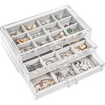 ProCase Acrylic Earring Organizer Jewelry Organizer Box with 3 Drawers, Clear Stackable Jewelry Holder Earring Storage Case with Adjustable Velvet Trays for Women on Dresser Vanity -Grey, 3 Layers