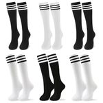V TOWER Soccer socks youth boys,kids football socks, sport team white black knee high socks for youth boys girls kids, best for running,6 pairs soccer socks for kids (7-12 years old)