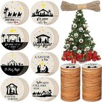 Nativity Scene Christmas Tree Ornament Wooden Nativity Scene Ornaments Wood Slice Nativity Decorations Christmas Wood Chips Xmas Round with Ropes for Xmas Tree Party Decoration (40 Pcs)