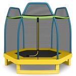 COSTWAY 7ft Kids Trampoline, Heavy Duty Hexagonal Trampolines with Safety Enclosure Net, Seamless Spring Pad and Zipper, Indoor Outdoor Jumping Trampolines for Toddles (Yellow)