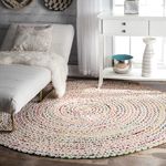 nuLOOM Tammara Bohemian Hand Braided Area Rug, 6' Round, Ivory