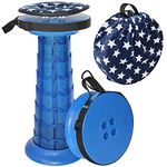 ALEVMOOM 20.4" Portable Telescopic Stool Collapsible Stool, 400 Lbs Retractable Stool for Fishing, Camping, Hiking, Adjustable and Lightweight Folding Stool with Cushion (Blue)