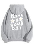 Cioatin Women’s Y2K Slogan Letter Graphic Oversized Aesthetic Hoodie Drop Shoulder Fleece Hooded Sweatshirt Pullover, Light Grey, Medium