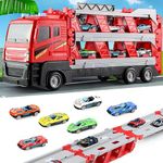 SIBOYL Mega Hauler Truck with Ejection Race Track, Boys Girls Kids Toys for Ages 5-7, 7-in-1 Transformer Toy Trucks with 6 Metal Race Cars, Music & Lights Trcuk Boys Toys Age 4-6, Toys for Ages 8-13
