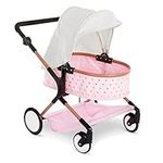 babi by Battat - Baby Doll Double Stroller Mini Gold Stars Foldable Canopy, Swivel Wheels, Basket Pink Carriage Fits Twin 14-inch Dolls Children’s Toys Kids Ages 2+ (BAB7630C1Z)