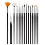 TINY DEAL Set of 15 Acrylic Nail Art Brushes with Nail Dotting Tool for Painting and Creating Different Nail Designs on Gel Acrylic and Natural Nails- Salon Quality Nail Art at Home 15 Pcs