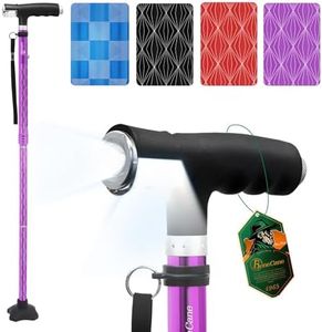 BeneCane Walking Cane for Women Folding Cane for Men with Two Led Lights Quad Cane with Stable Base Lightweight and Adjustable Walking Stick
