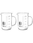 QWORK 1000ml Beaker Mug with Handle, Borosilicate Glass Measuring Cup, 2 Pack