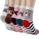 Jeasona 5 Pairs Cat Socks Women 4-7 Cotton Cat Gifts for Cat Lovers Birthday Gifts for Women Mum Her Girlfriend Cat Christmas Gifts for Women