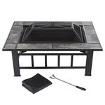 Pure Garden Pure Garden Fire Pit Set, Wood Burning Pit -Includes Screen, Cover and Log Poker- Great for Outdoor and Patio, 37ââ‚¬ Marble Tile Rectangular Firepit