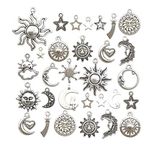 80 pcs Craft Supplies Mixed Antique Silver Sun Moon Stars Charms Pendants for Crafting, Jewelry Findings Making Accessory for DIY Necklace Bracelet WM250