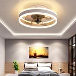 TATANE Led Ceiling Fans with Lights Reversible Remote, 6 Speeds Modern Bedroom Fan Ceiling Light Quiet Φ40cm Dimmable Small Ceiling Fan Light for Living room,White