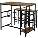 HOMCOM 3 Pieces Dining Table and Chair Bar Bistro Set with 8-Bottle Wine Rack and Cup Holder, Metal Frame for Kitchen, Dining Room, Living Room, Pub