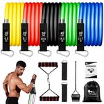 Resistance Bands Set 5pcs with Handle,Up to 150LB/68kg Strength Exercise Training Fitness Tubes Tension Bands Workout Gym Equipment Men and Women for Home Use Physical Training Cable,150 LBS