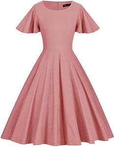 GownTown 1950s Vintage Dresses Butterfly Sleeve Swing Stretchy Dresses Dark Pink