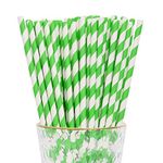 YAOSHENG Paper Drinking Straws 100 Pack Green Paper Straws for Party Supplies,Birthday,Wedding,Bridal/Baby Shower,Juice, Shakes,Smoothies,Cocktail (Green)