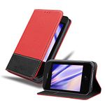 Cadorabo Book Case Works with Apple iPhone 4 / iPhone 4S in RED Black - with Magnetic Closure, Stand Function and Card Slot - Wallet Etui Cover Pouch PU Leather Flip