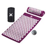 XN8 Yoga Acupressure Mat Pillow Set Acupoint Acupuncture Reflexology Mat for Massage-Pain Relief-Stress Reduction-Therapy-Relaxation with Carrying Bag and Strap(Purple/White)