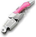 Barvivo Wine Opener with Foil Cutter and Cap Remover - Double Hinged Corkscrew for Bartenders - Stainless Steel Wine Key for Easy Bottle Opening - Manual Wine Bottle Opener - Pink Resin, 4.7x1.2-Inch