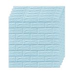 Hexon 3D Foam Wallpaper Wall Panels Brick Self-Adhesive Waterproof PE Foam, Peel and Stick Ceiling Wallpaper for Bedroom Furniture, 3D Brick Size 70cmX70cm-Light Blue Pack of 10