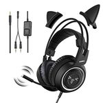 SOMIC G951s Stereo Gaming Headset with Mic for PS4, Xbox One, PC, Mobile Phone, 3.5MM Sound Detachable Cat Ear Headphones Lightweight Self-Adjusting Over Ear Headphones for Women (Black)