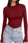 Ekouaer Women's Long Sleeve Shirts Tight Fitted Tops Crewneck Underscrubs Tee Lightweight Basic Thermal Undershirts Wine Red M