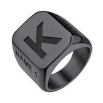 Bestyle Custom Ring Initial Name Ring Cool Black Signet Rings Stainless Steel Big Biker Ring for Men Women, Solid Heavy Hip Hop Statement Thumb Ring, Chunky Big Finger Ring, Size 10