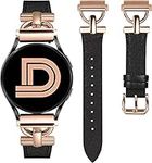 Wearlizer Compatible with Samsung Galaxy Watch 6 Band/Watch 6 Classic/Galaxy Watch 5 Band/Watch 5 Pro/Galaxy Watch 4 Band/Watch 4 Classic/Active 2 Watch Band/Vivoactive 3, 20mm Watch Band D-Shape Buckle Leather Straps Bands Women Men, Black/Rose Gold