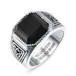 Bonlavie Celtic Knot Signet Ring for Men, Square Cut Black Onyx Ring, 925 Sterling Silver Mens Engagement Rings Thumb Ring Obsidian Ring Chunky Rings