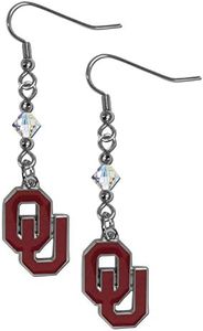 NCAA Siskiyou Sports Womens Oklahoma Sooners Crystal Dangle Earrings One Size Team Color,white