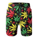 SARA NELL Men's Swim Trunks Reggae Rasta Marijuana Leaf Weed Surfing Beach Board Shorts Swimwear White