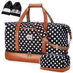 Lekesky Weekend Travel Bags for Women - 50l Foldable Overnight Bag with Shoes Bags & Toiletry Bag & Shoes Compartment, Travel Holdall Bag for Airlines, Maternity Hospital Bag (Dot,50.8 * 28.4 * 33cm)