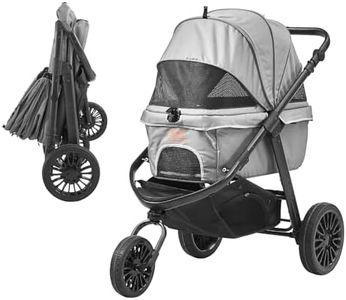 VEVOR Pet Stroller, 3 PU Wheels Dog Stroller Rotate with Brakes, 75 lbs Weight Capacity, Puppy Stroller with Pet Pad, Storage Basket and External Cup Holder, for Small to Medium Sized Dogs, Grey