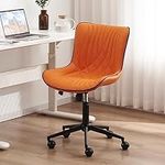 YOUTASTE Ergonomic Office Desk Chair Faux Leather with Wheels Adjustable Home Vanity Chairs Modern Padded Swivel Lounge Chairs Rocking Computer Task Chair with Back Orange