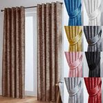 John Aird Crushed Velvet Fully Lined Eyelet Curtains (Mocha, 90" Wide x 90" Drop)