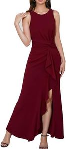 FQA Semi Formal Dresses for Women Evening Party Prom Dress Long Elegant Crew Neck Sleeveless Ankle Length, Burgundy, Medium