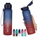 32oz Water Bottle with Scale Marker, 1000ml Large Capacity Motivational Water Bottles BPA Free, Tritan Material, Flip Lid, Leakproof Security Lock for Fitness Gym Office School (Gradient Blue)