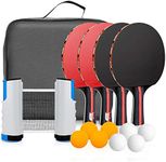 Powcan Ping Pong Set Portable Table Tennis Set Ping-Pong Game Pingpong Racket Set for Table Tennis Training with 4 Table Tennis Bats/Rackets/Paddles, 8 Ping-Pong Balls, 1 Retractable Table Tennis Net