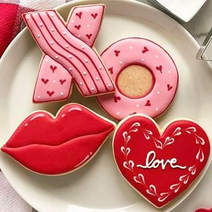 Ann Clark Cookie Cutters Valentines Cookie Cutters 4-Pc. Set Made in the USA, Lips, Heart, X, and O