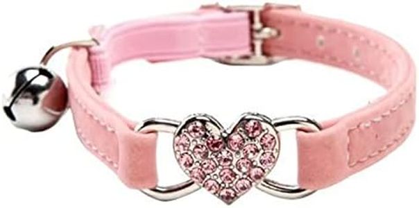 Chukchi Heart Bling Cat Collar with Safety Belt and Bell 8-11 Inches(Pink)