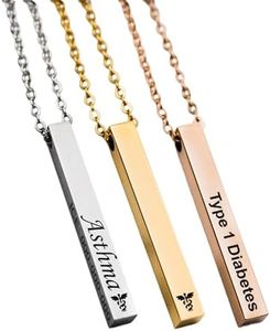 MIA·MIA Medical Alert Necklace for Women, Custom Stainless Steel Laser Engraved ID Emergency Awareness Prescription Jewelry for Diabetes, Allergy, Epilepsy & Medic Conditions (4-sided bar)
